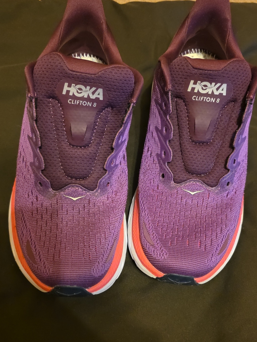 Hoka Clifton 8 Women's Running Shoes — Purple with Coral Trim